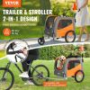 VEVOR Dog Bike Trailer, Supports up to 66 lbs, 2-in-1 Pet Stroller Cart Bicycle Carrier, Easy Folding Cart Frame with Quick Release Wheels