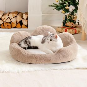 MEWOOFUN Round Cat Bed For Indoor Cats - Cozy Washable Fluffy Pet Couch With Anti-Slip Bottom, Small Dog & Puppy Bed For Kittens 23, Khaki (Option: WP145)