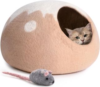 MEWOOFUN Handmade Wool Cat Cave Bed - Natural Felt Hideaway House For Indoor Cats & Kittens, Breathable Warm Pet Bed Grey, Medium (Option: WP087)