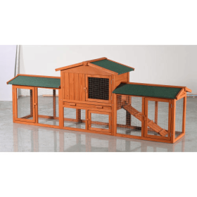 Large Wooden Rabbit Hutch, Outdoor Bunny Cage With Spacious Run, Waterproof Asphalt Roof, Pull-Out Tray And Ramp, Fir Wood Pet House For Rabbits, (Color: Green)